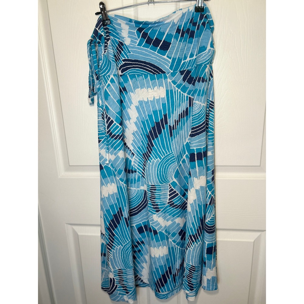 Alpine‎ Design Midi Skirt Ruched Side XL Blue White Abstract Geometric Stretch